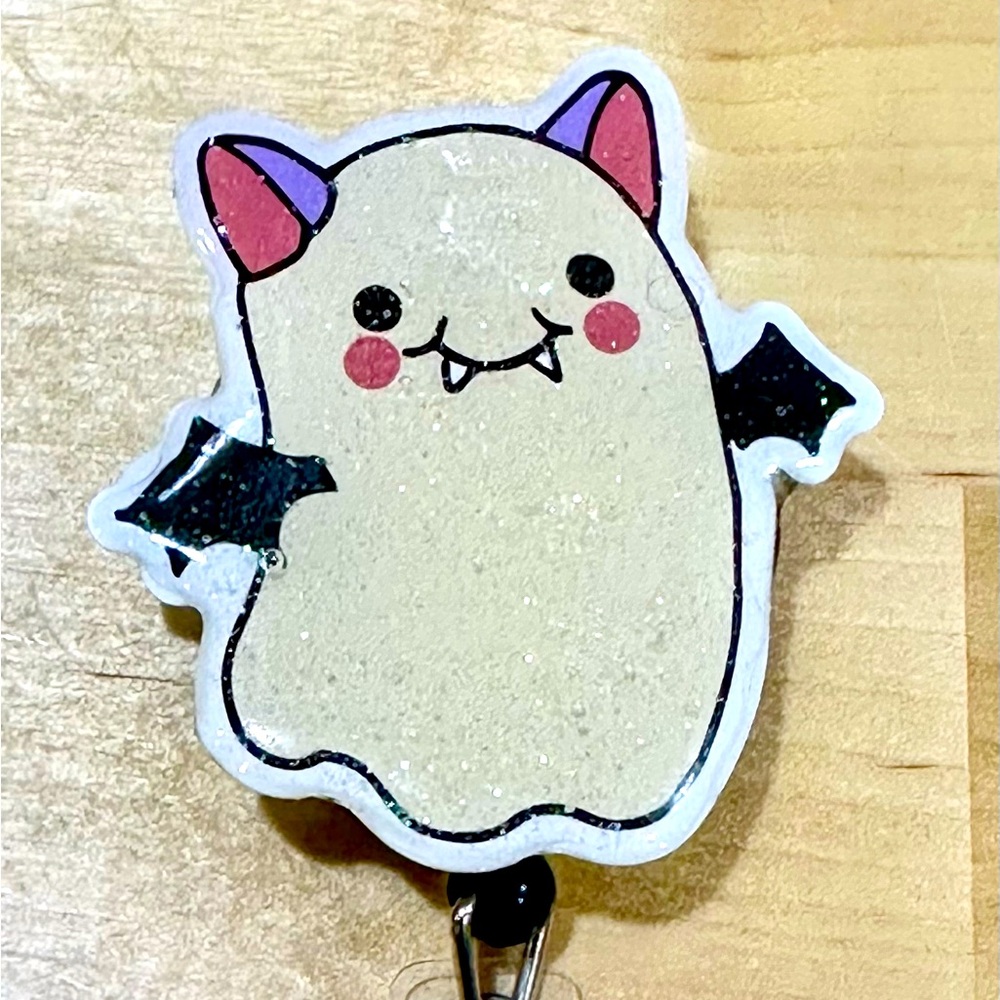 Ghost bat Halloween badge reel